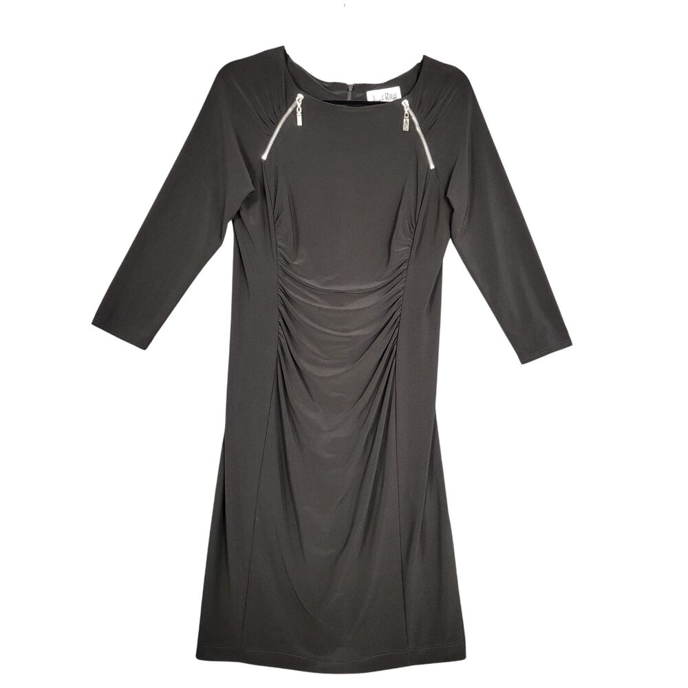 Joseph Ribkoff Black Ruched Slinky Stretch Dress Zipper Career Office SIZE 12